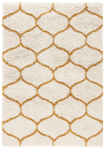 Mustard and Ivory Premium Morrocon Design Soft Shaggy Microfiber Rug.