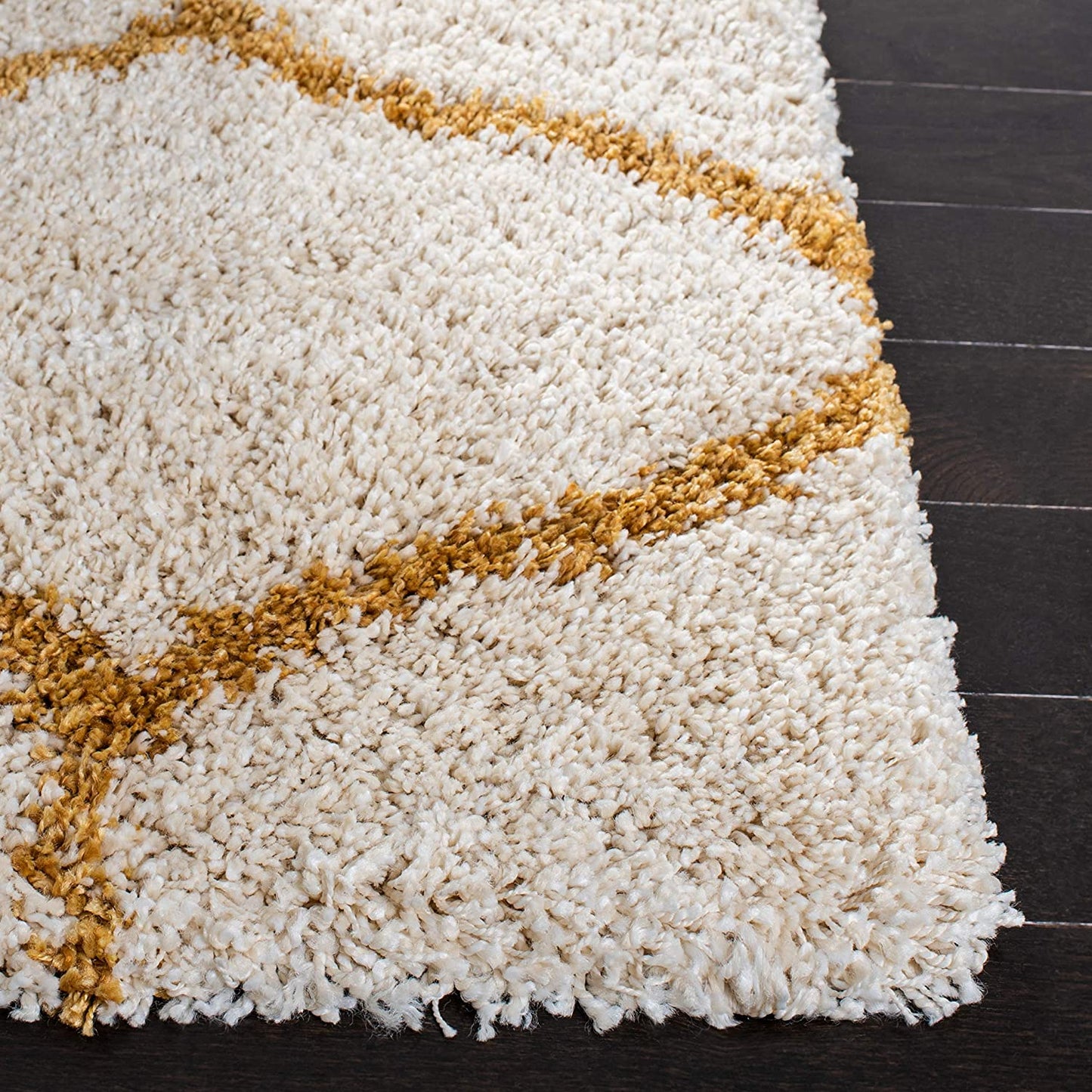 Mustard and Ivory Premium Morrocon Design Soft Shaggy Microfiber Rug.