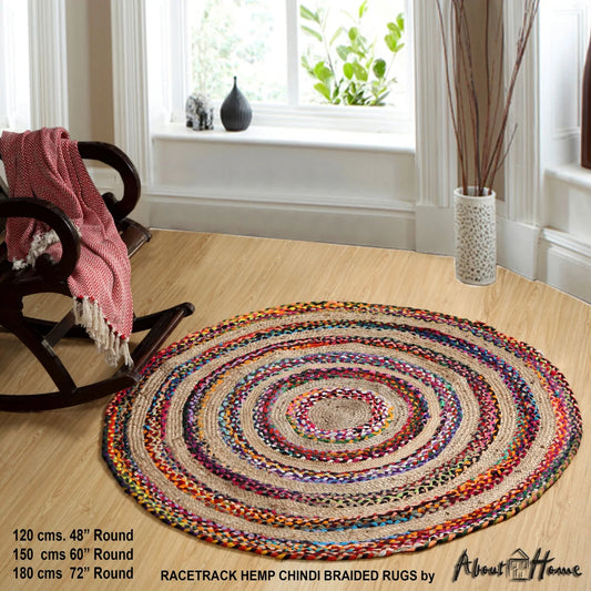 Kashyapa Collection Round Jute and Chindi Braided Area Rug
