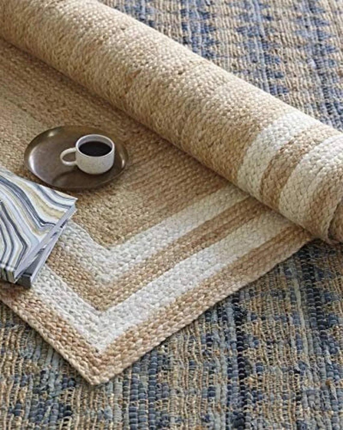 Natural Jute and White Double Border Area Rug – Kashyapa Rugs