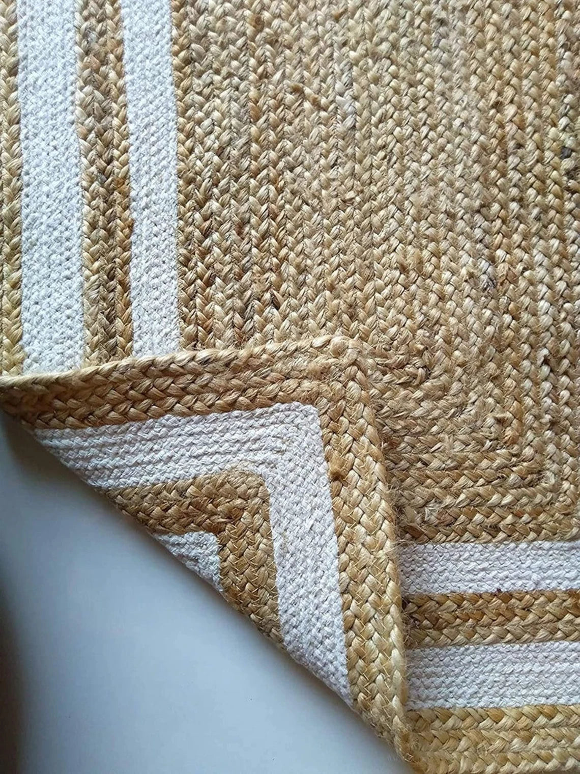 Natural Jute and White Double Border Area Rug