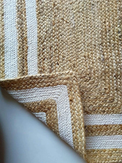 Natural Jute and White Double Border Area Rug