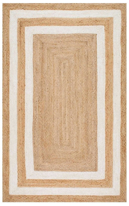 Natural Jute and White Double Border Area Rug