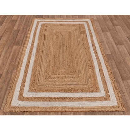 Natural Jute and White Double Border Area Rug