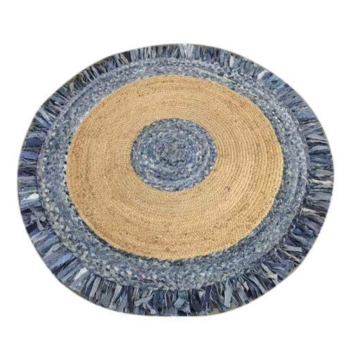 Denim With Jute Handmade Braided Round Area Rug.