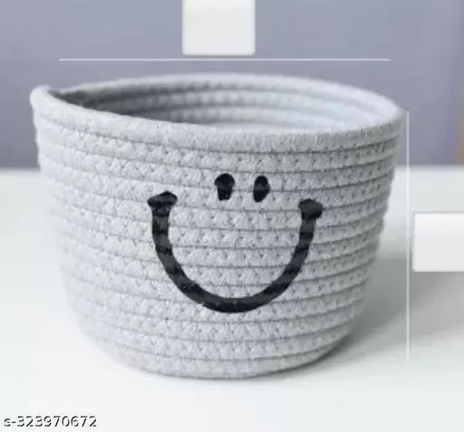 Kashyapa Smiley Woven Basket/Jute Storage Bucket - 12 x 6 Inch - One Piece