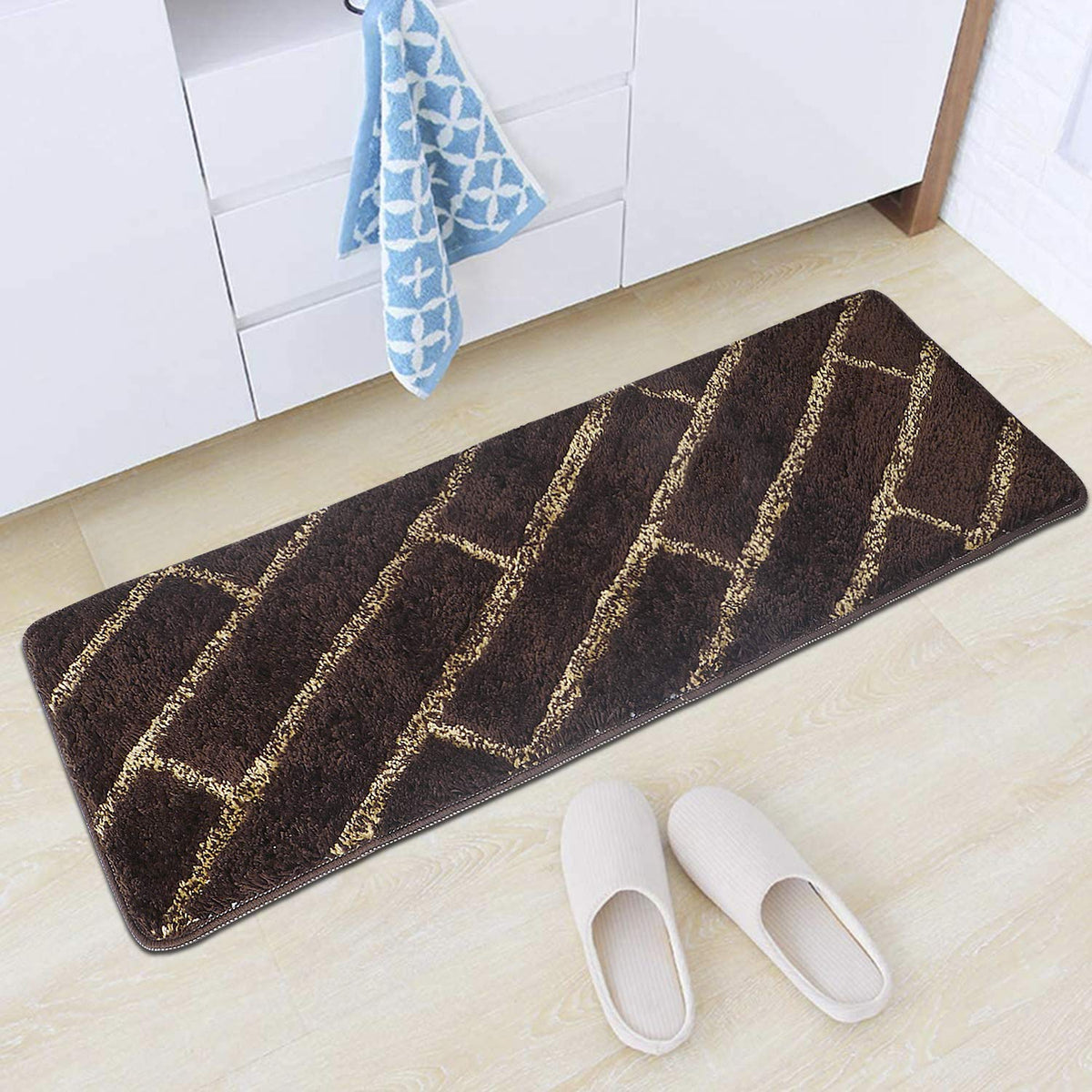 Coffee & Beige Hand crafted super Soft Bedside Runner - Soft Feel, Anti-Skid Backing