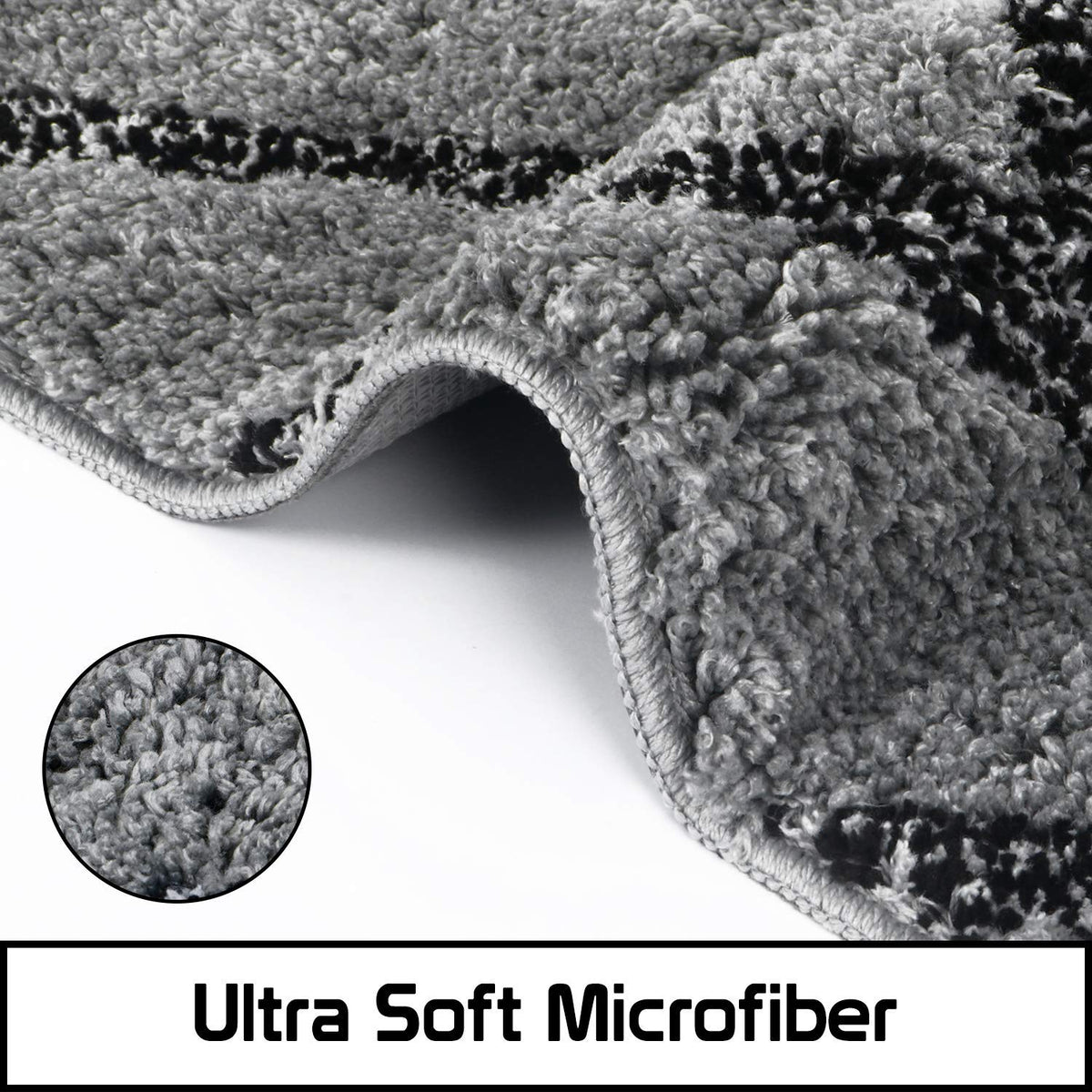 Grey & Black Super Soft Microfiber Polyester Shaggy Fluffy Hand tufted Runner - Soft Feel, Anti-Skid Backing