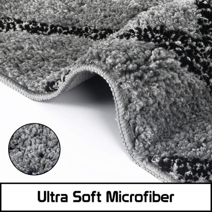 Grey & Black Super Soft Microfiber Polyester Shaggy Fluffy Hand tufted Carpet Runner.