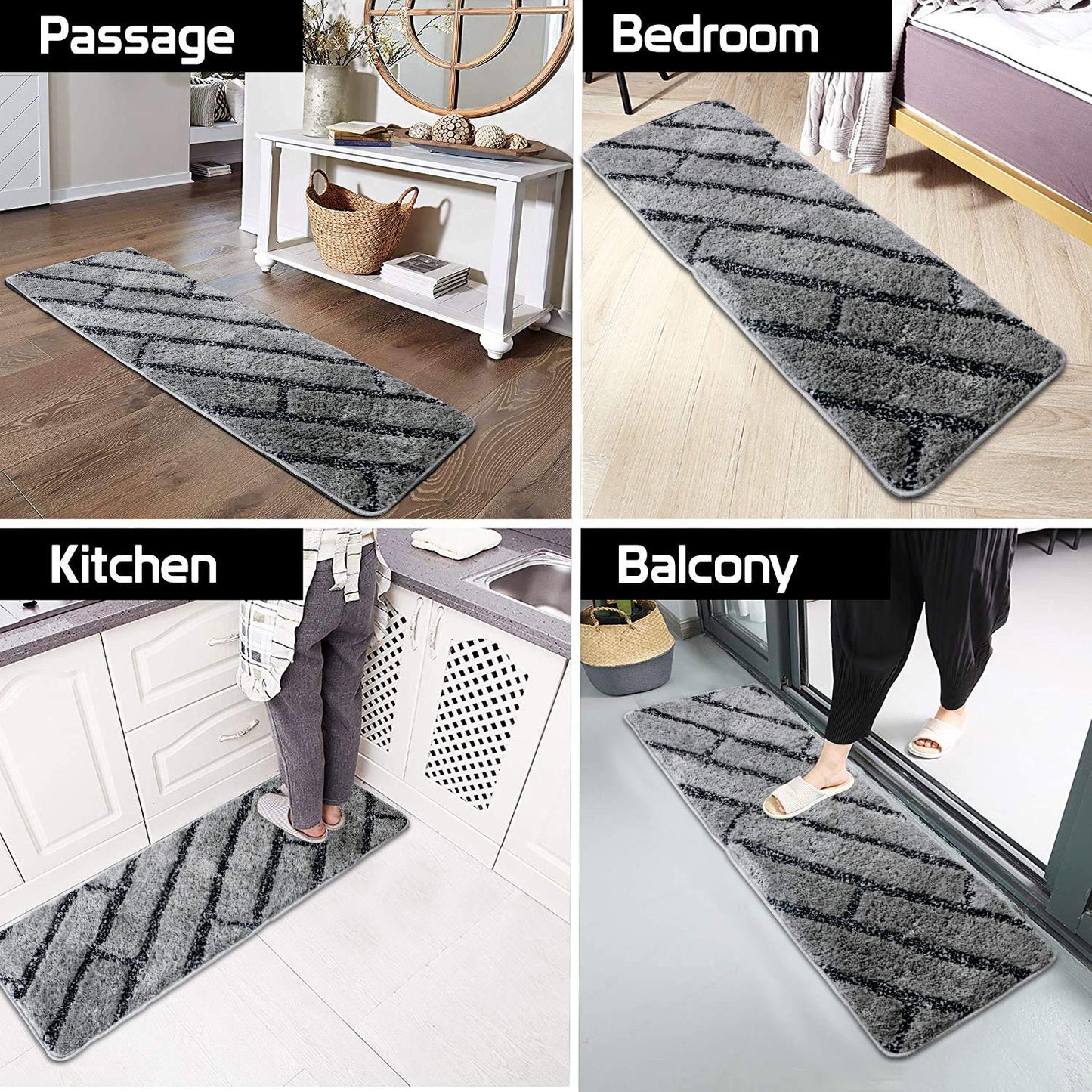Grey & Black Super Soft Microfiber Polyester Shaggy Fluffy Hand tufted Carpet Runner.