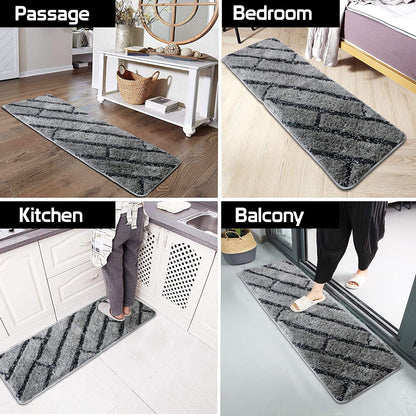 Grey & Black Super Soft Microfiber Polyester Shaggy Fluffy Hand tufted Carpet Runner.