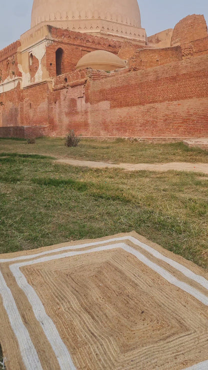 Natural and Bleached Double Border Jute Handmade Braided Area Rugs.