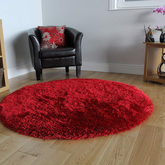 Plain Red - Premium Round Shaggy Rug