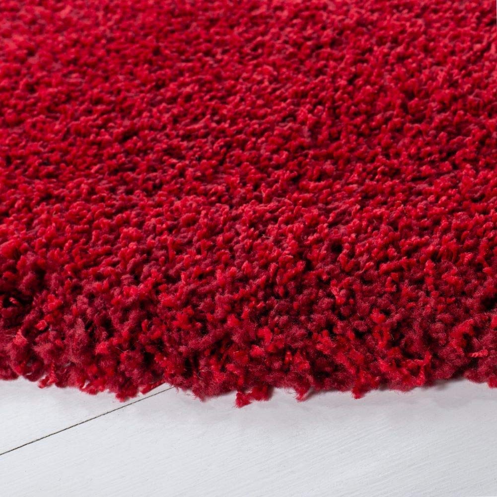 Premium Plain 2 inch Long pile Red Round Shaggy Rug – Soft Touch & Anti-Skid Backing