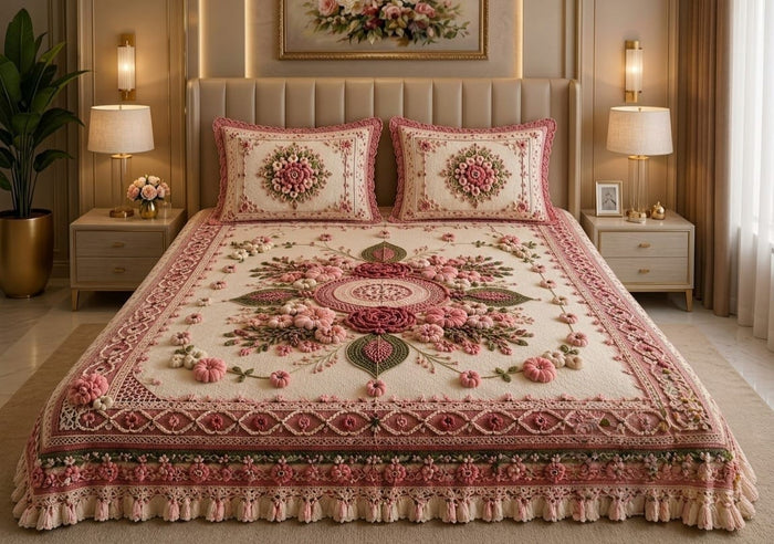Premium 7D Flower Floral King Size Bedsheet Set