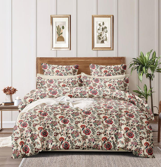 Kashyapa Rugs - Cotton Elastic Fitted Bedsheet 🪴Multi Flowers 🌺– Double Bed Size 72 X 78 inches+( 2 Pillow Covers )