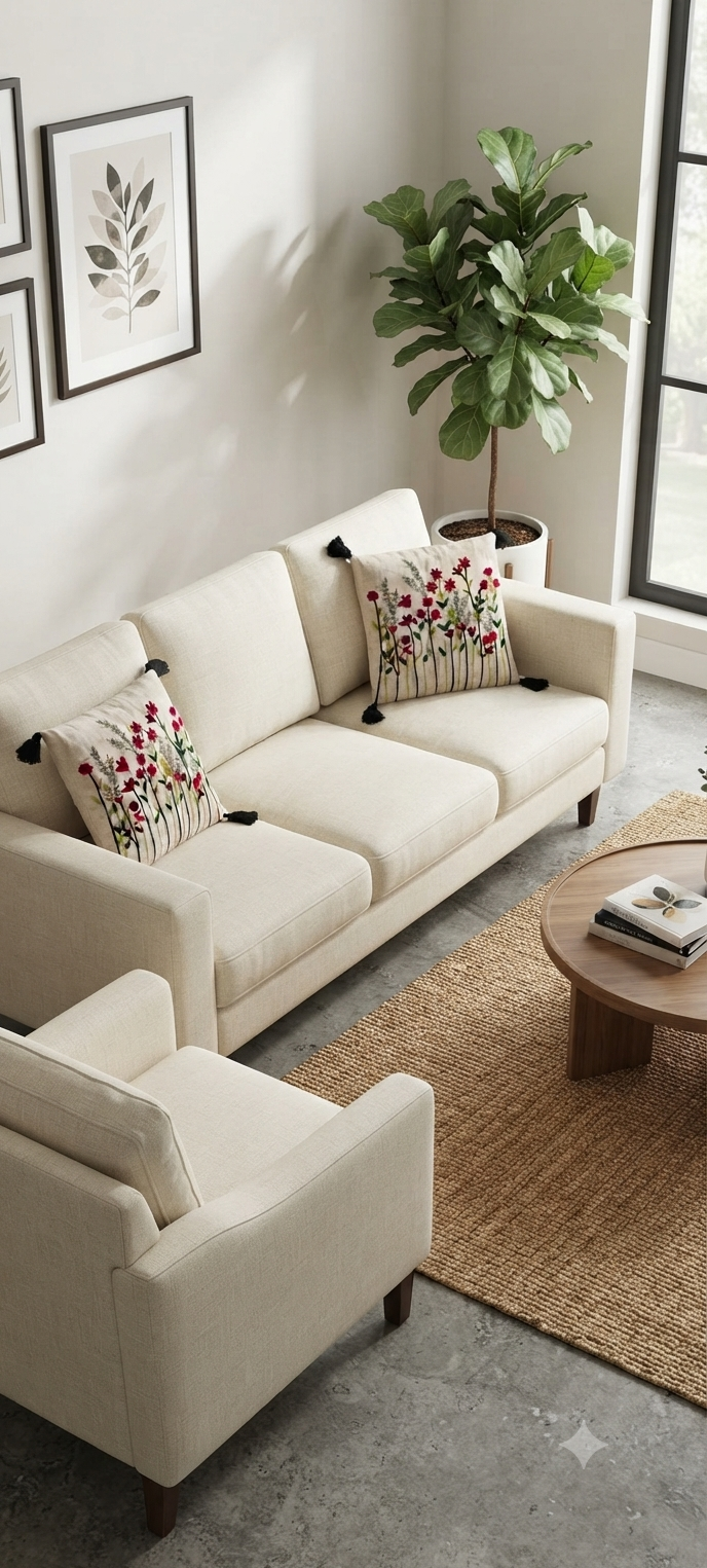 Hand Embroidered Wildflower Cushion Cover with Tassels | Colorful Floral Decorative Pillow Cover for Sofa & Living Room