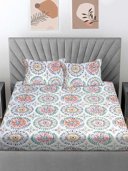 Kashyapa Rugs  Premium Glace Cotton Fitted Bedsheet – Double Bed Size with 2 Pillow Covers
