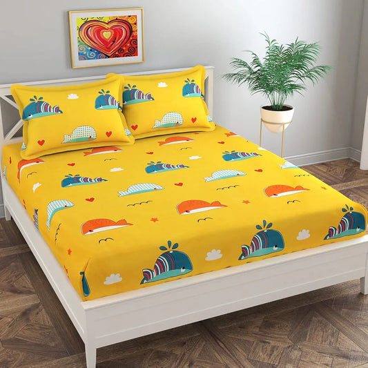 Kashyapa Rugs  Premium Glace Cotton Fitted Bedsheet – Double Bed Size with 2 Pillow Covers