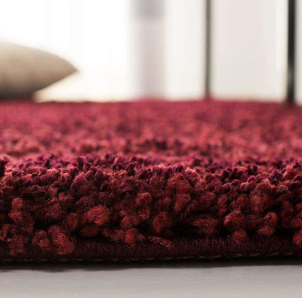 Maroon 2 inch long pile Extra Fluffy Premium Microfiber Round Carpet - Soft Feel & Anti-Skid Rubber Backing