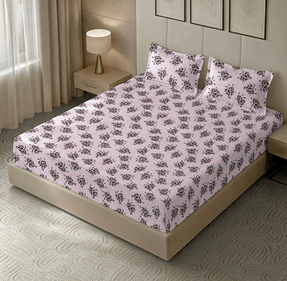 Kashyapa Rugs  Premium glace Cotton light Pink Flat Bedsheet – Double Bed Size with 2 Pillow Covers