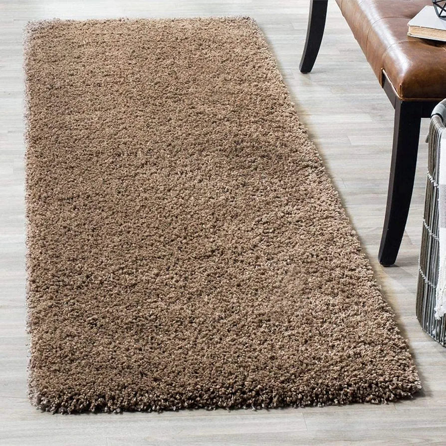 Brown 2 inch long pile Plain Beautiful Premium Microfiber Bedside Runner -  Soft Feel, Anti-Skid Rubber Backing
