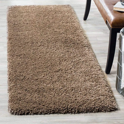 Brown 2 inch long pile Plain Beautiful Premium Microfiber Bedside Runner -  Soft Feel, Anti-Skid Rubber Backing