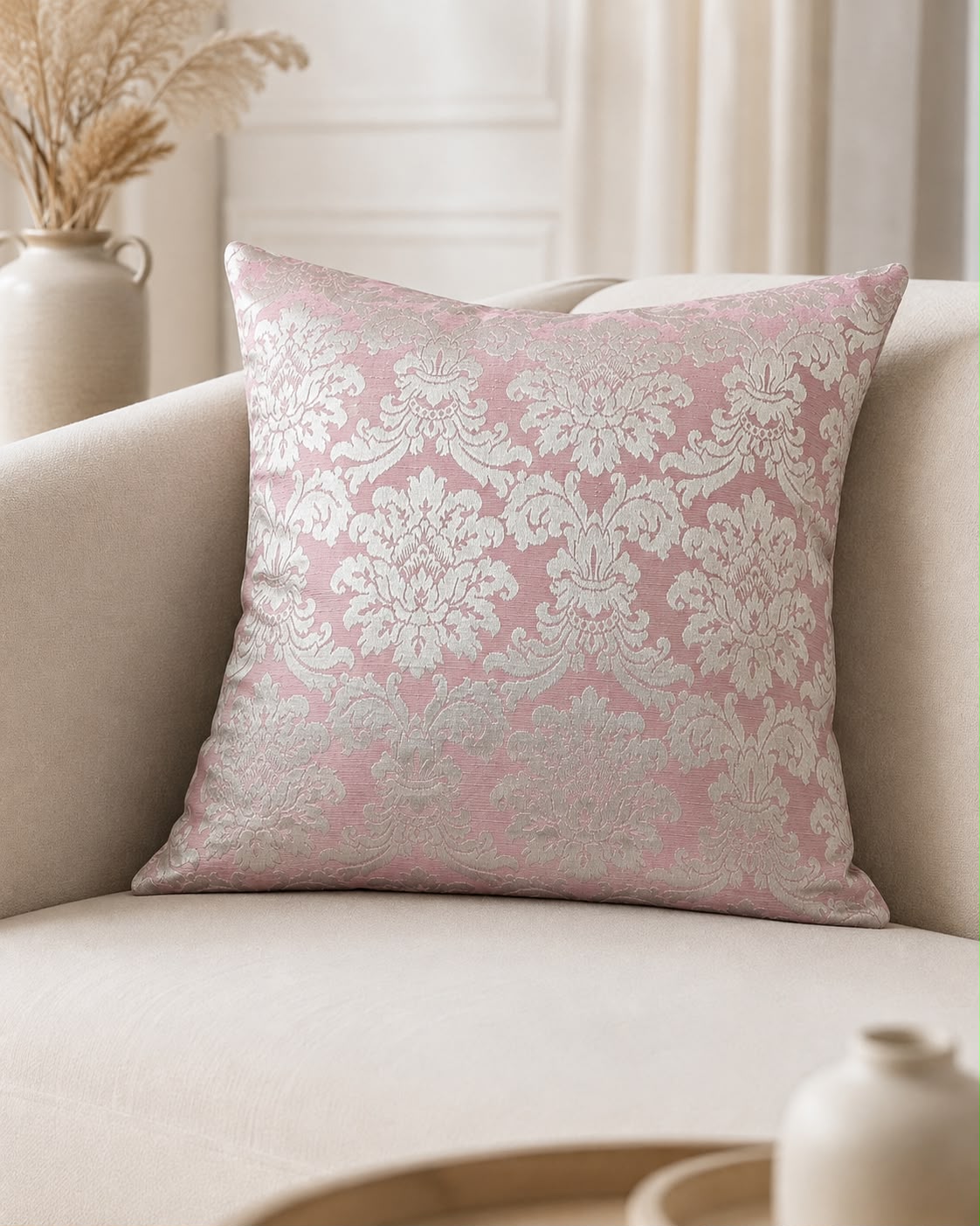Pink and White Jacquard Cushion Covers – Soft & Durable with Beautiful for Living Room Sofa-06