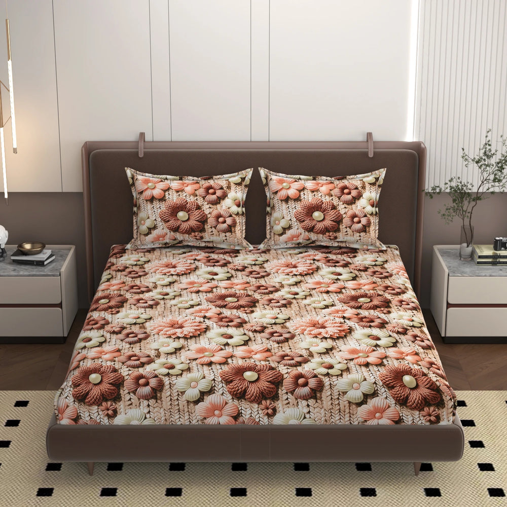 Kashyapa Rugs -7D Premium glace Cotton Flat Bedsheet – Double Bed Size with 2 Pillow Covers