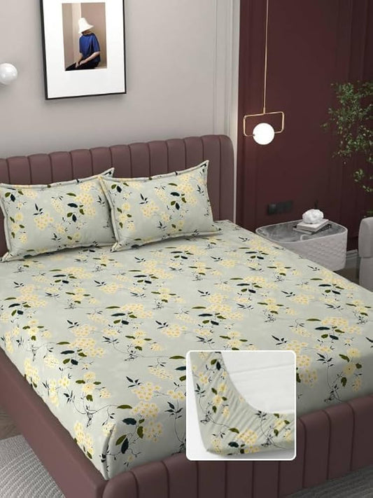 Kashyapa Rugs - Premium Cotton Green 🌿 Fitted Bedsheet – Double Bed Size with 2 Pillow Covers