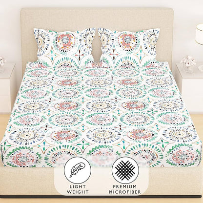 Kashyapa Rugs  Premium Glace Cotton Fitted Bedsheet – Double Bed Size with 2 Pillow Covers