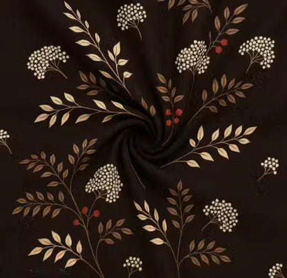 Kashyapa Rugs - Premium Glace Cotton Dark Brown leaf Trees🌲 Fitted Bedsheet – Double Bed Size with 2 Pillow Covers