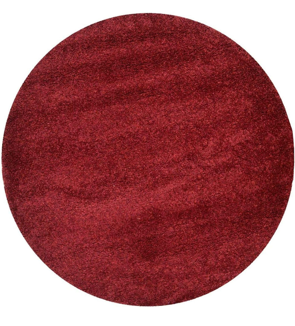Maroon 2 inch long pile Extra Fluffy Premium Microfiber Round Carpet - Soft Feel & Anti-Skid Rubber Backing