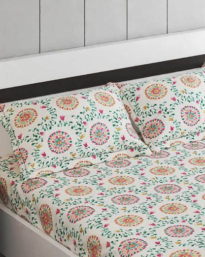 Kashyapa Rugs  Premium Glace Cotton Fitted Bedsheet – Double Bed Size with 2 Pillow Covers