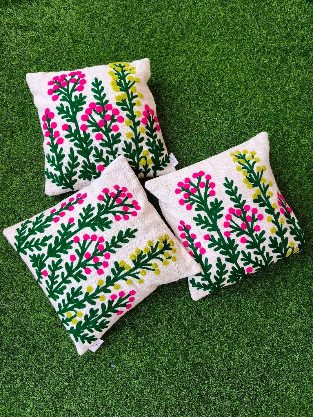 Elegant Designer Cushion Covers – Soft & Durable with Beautiful Floral Embroidery for Living Room Sofa-012