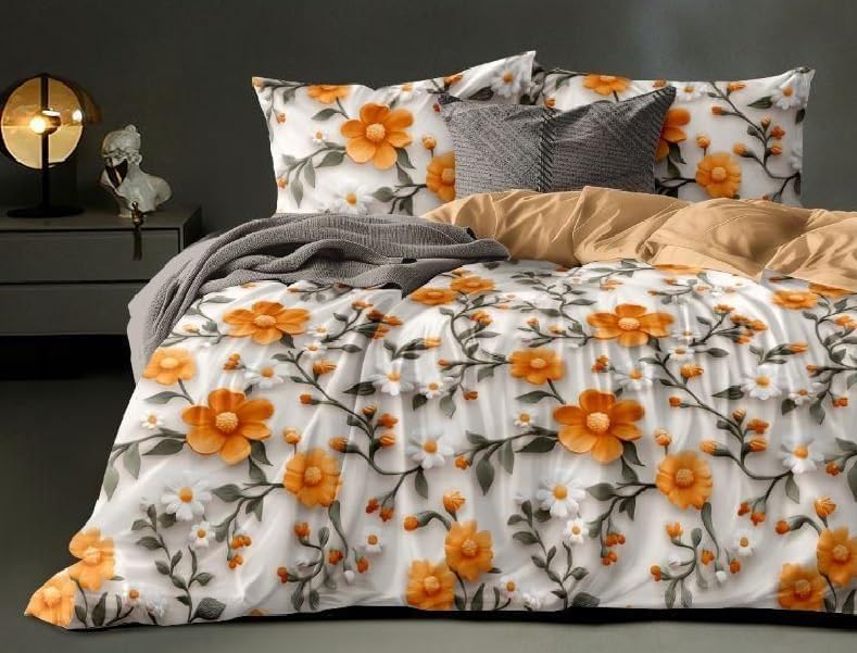 Kashyapa Rugs - 7D Premium Glace Cotton Flat Bedsheet – Double Bed Size with 2 Pillow Covers