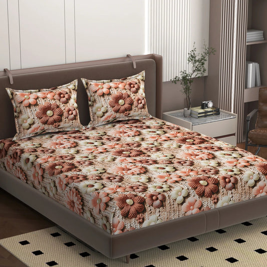 Flat Bedsheet -7D Premium glace Cotton Flat Bedsheet – Double Bed Size with 2 Pillow Covers