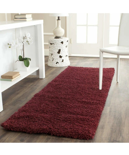 Maroon 2inch long pile Premium Microfiber Round Rug - Soft Feel, Anti-Skid Rubber Backing