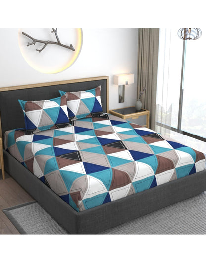 Kashyapa Rugs - 🌈 Multi Colours Triangle  📐 Cotton Fitted Bedsheet Double Bed Size ( 1 Bedsheet + 2 Pillow Covers )