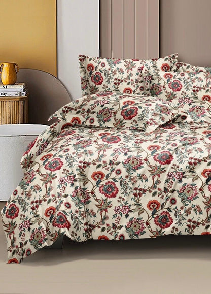 Kashyapa Rugs - Cotton Elastic Fitted Bedsheet 🪴Multi Flowers 🌺– Double Bed Size 72 X 78 inches+( 2 Pillow Covers )