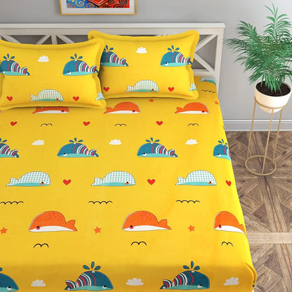 Kashyapa Rugs  Premium Glace Cotton Fitted Bedsheet – Double Bed Size with 2 Pillow Covers
