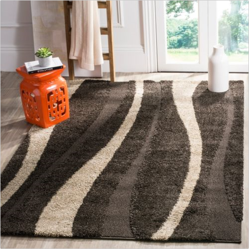 Kashyapa Rugs Collection - Coffee With Beige Shaggy Rug For Soft touch Microfiber Hand tufted Carpet