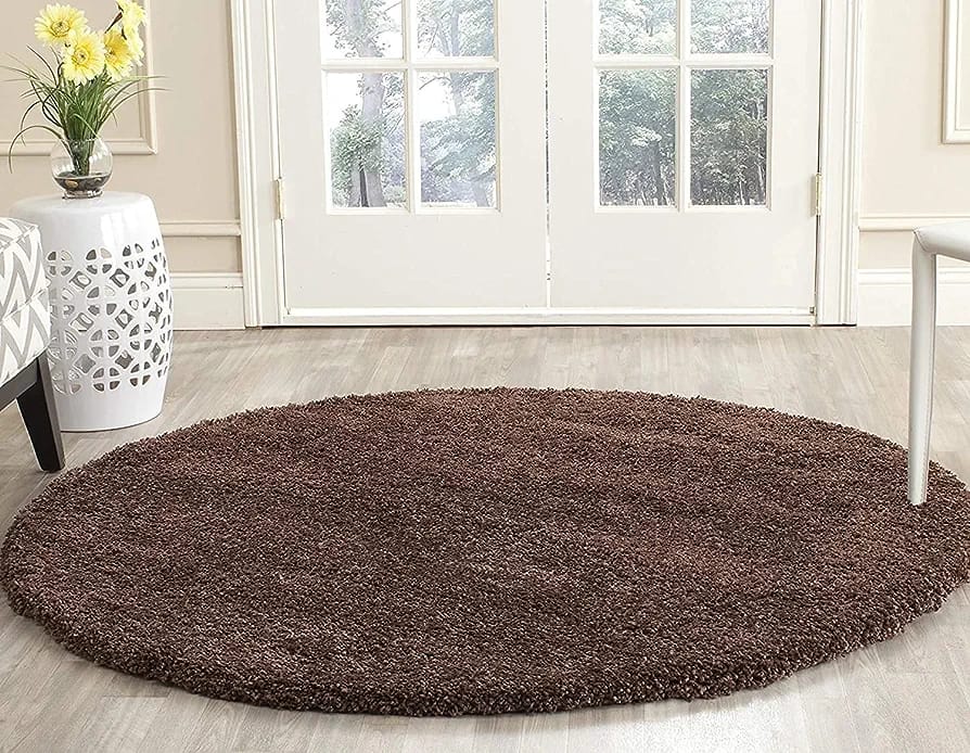 Coffee 2 inch long pile Premium Extra Fluffy Round Shaggy Carpet – Soft Touch & Anti-Skid  Backing