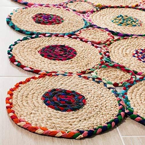 Kashyapa Rugs-Braided Natural Jute with Colorful Cotton Bedside Runner.