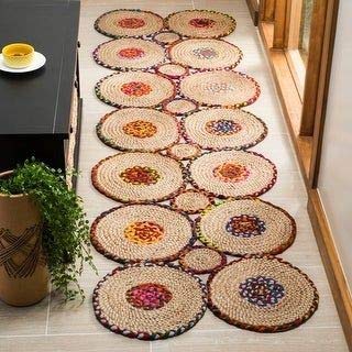 Kashyapa Rugs-Braided Natural Jute with Colorful Cotton Bedside Runner.